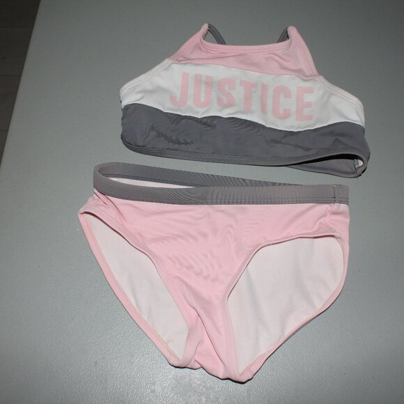 Pink & Grey 2 Pcs Justice Bikini Swimsuit Size 10 - Picture 1 of 10